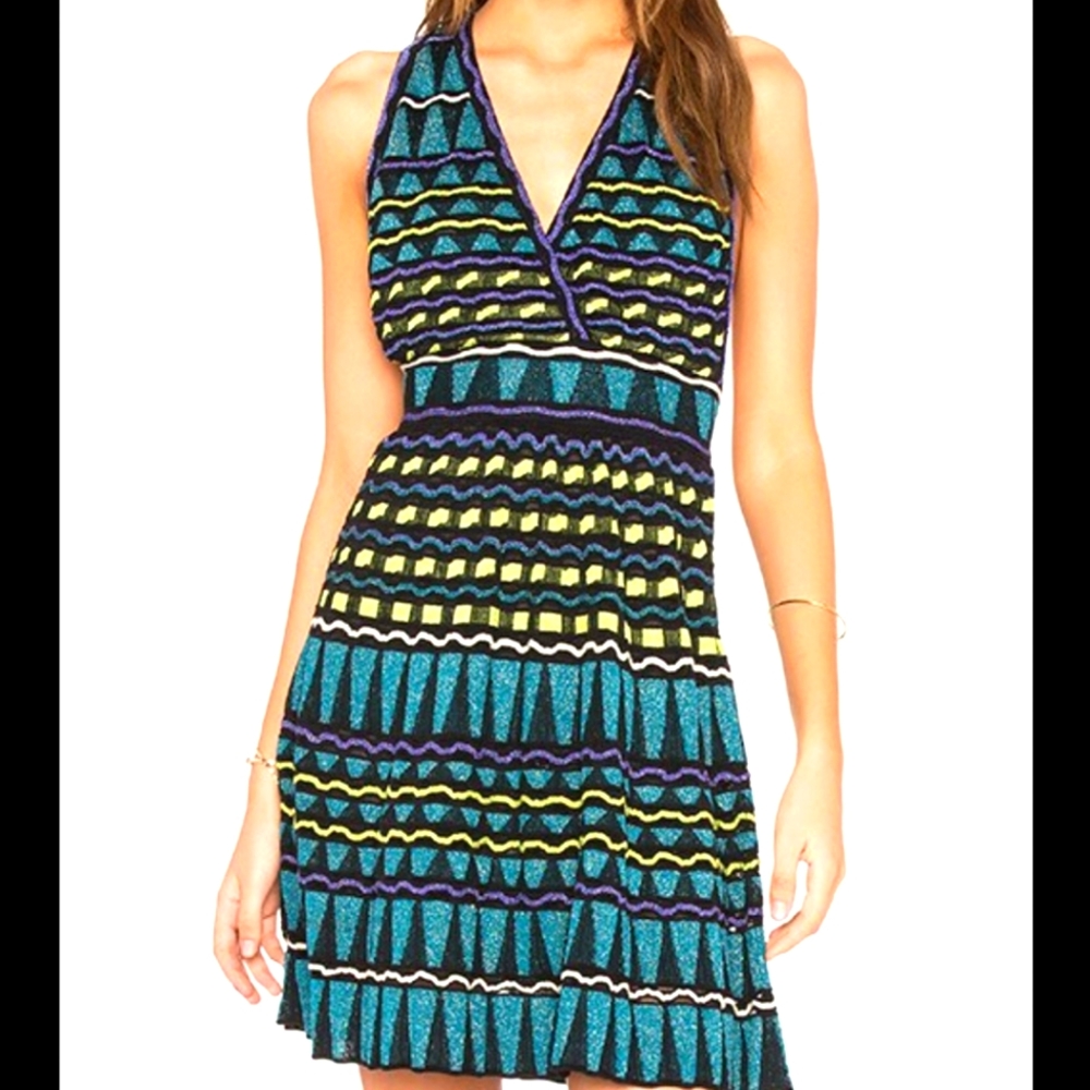 Missoni lurex black green purple sleeveless mini midi sleeveless dress Medium